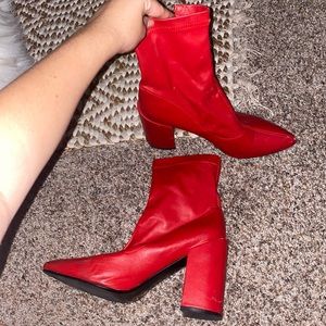 Red Leather High Heeled Boots
